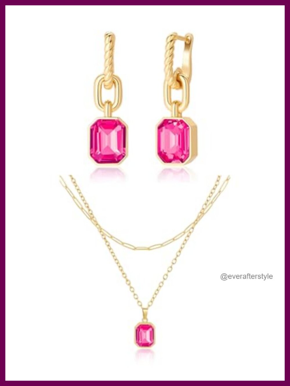 18K Gold Plated Crystal Jewelry Set Layered Necklace & Drop Earrings
